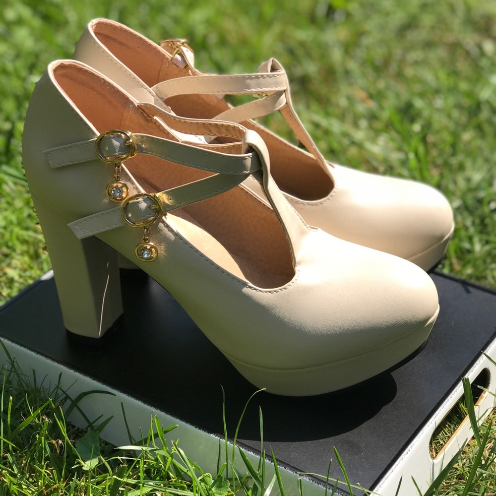 Cream T-Strap Pumps NEW! NEVER BEEN WORN!